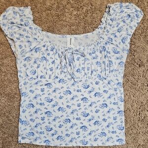 Abound Blue And White Floral Milkmaid Top